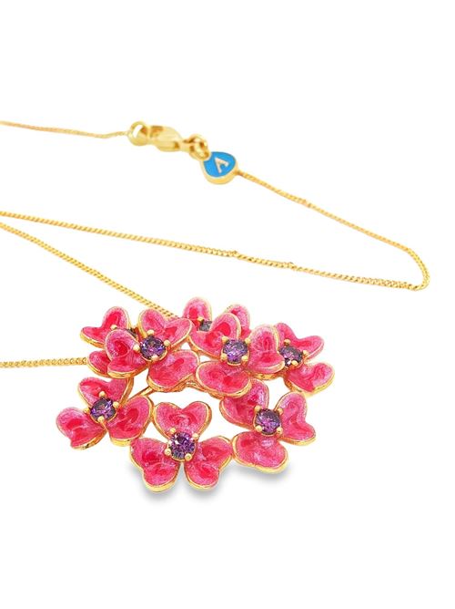 Collana Clover con pietre Ametista dorate e smalto rosa perlato GOCCIAZZURRA JEWELS | CLCLOVEROROROSA
